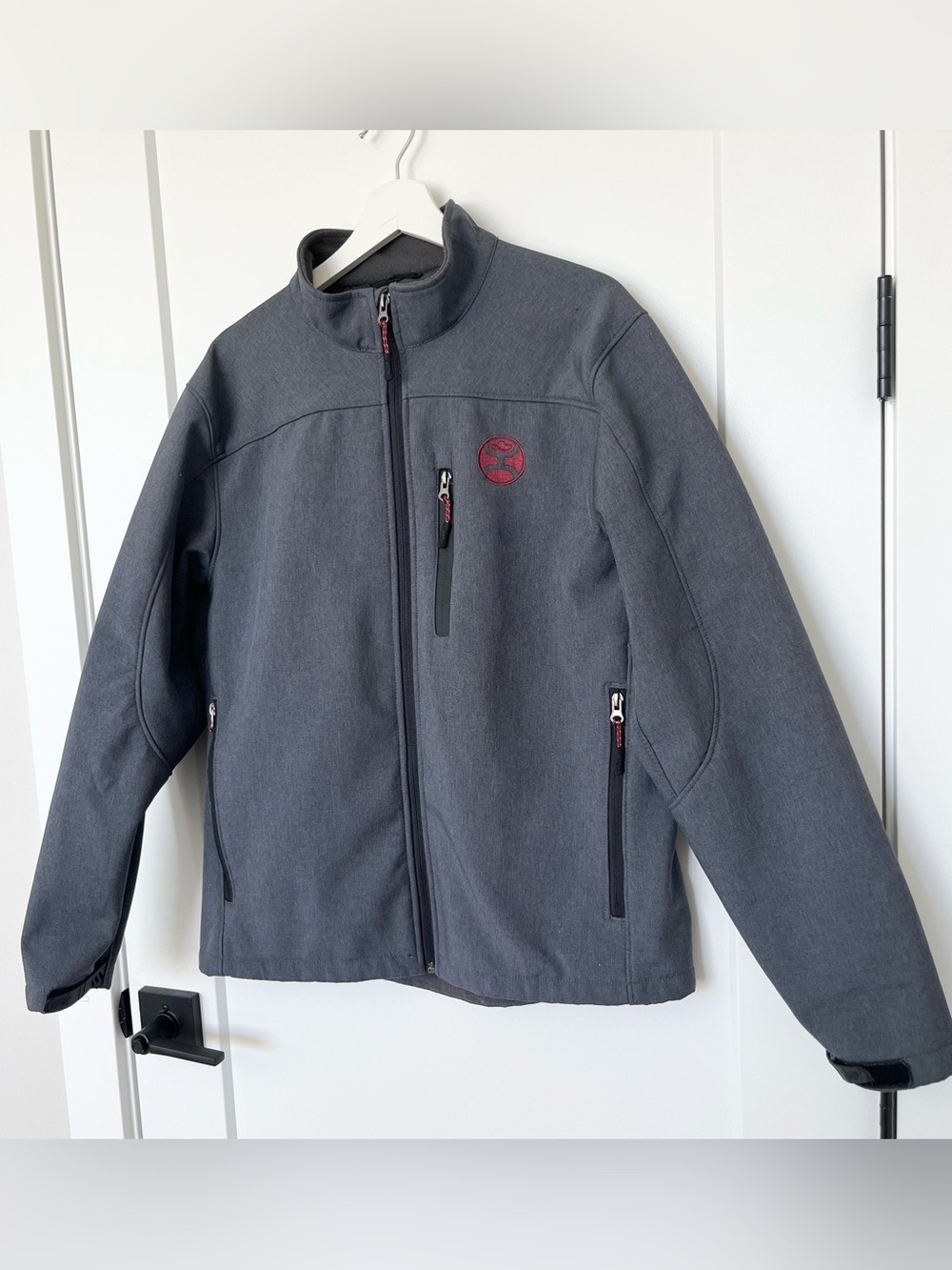 Hooey Softshell Full Zip Fleece Lined Jacket Gray Red Men’s Size M - Picture 3 of 8